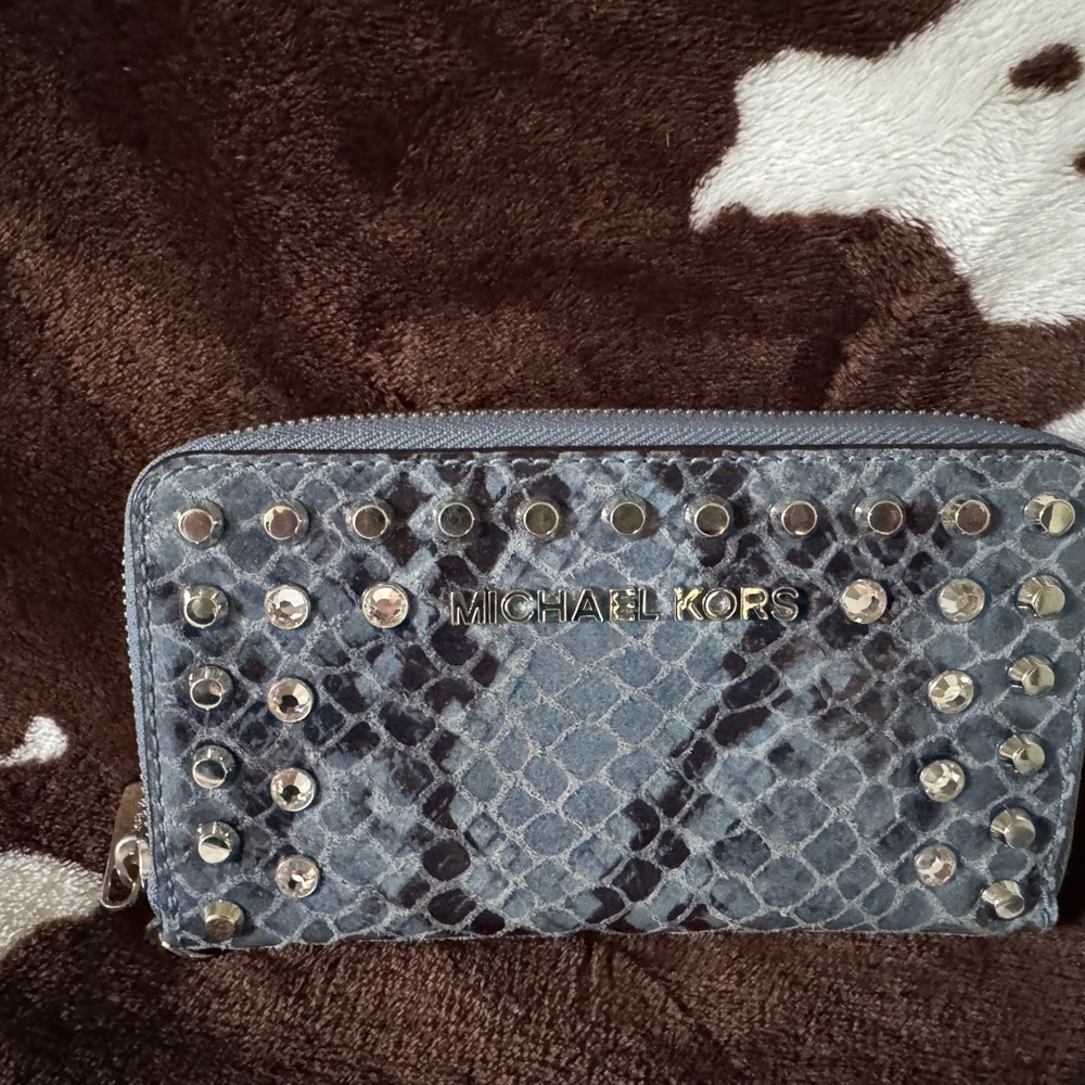 Michael Kors Blue Snake Print Wallet with Silver Studs